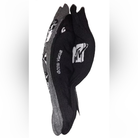 MTV Crew Socks 2 Pair Men 6.5-12 Black Gray w White Logo Music TV My Videos NEW! - Picture 7 of 9